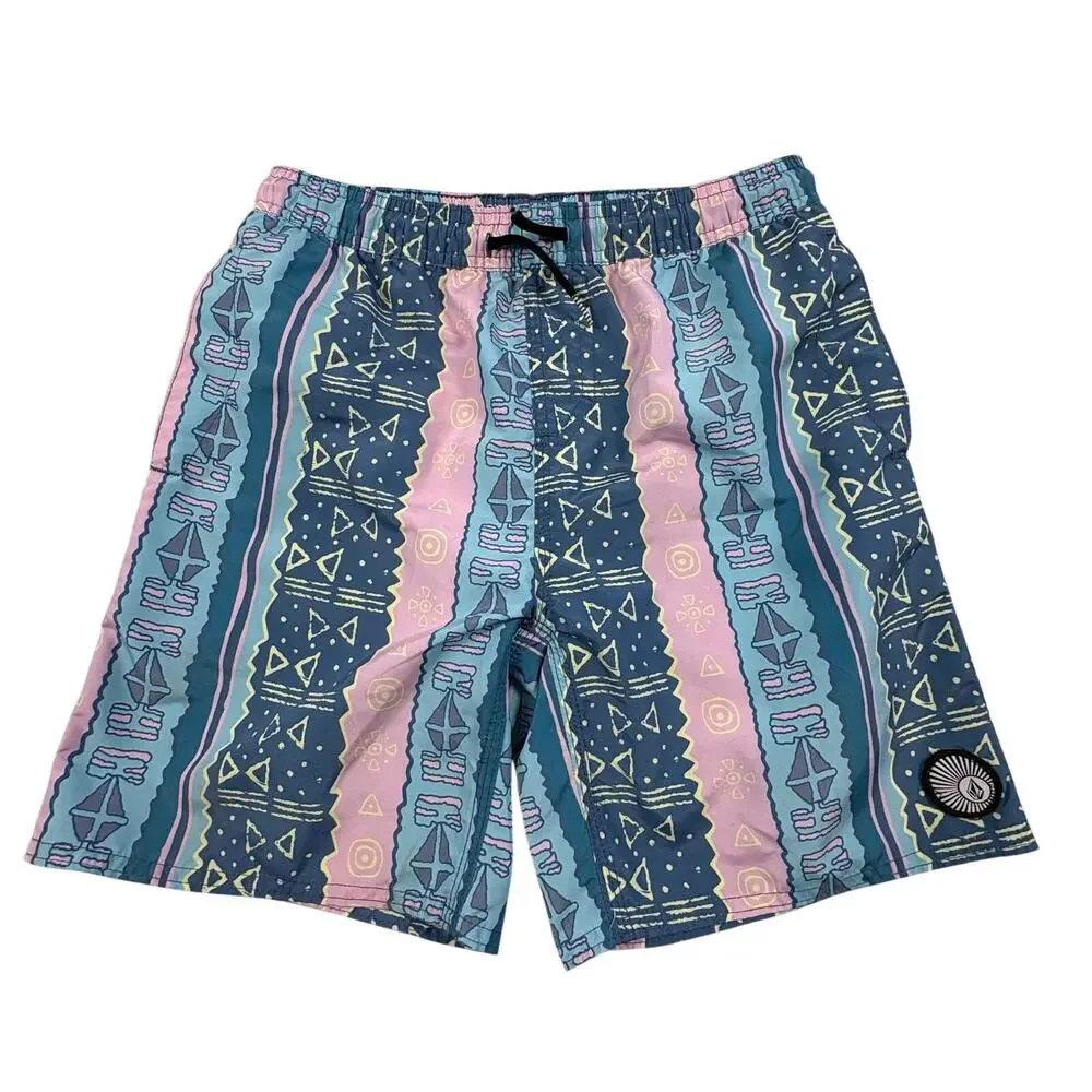 Volcom Swim Trunks Boys M (10-12) Teal Pink Board Shorts Vacation Beach Pool